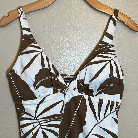 Tommy Bahama Brown White Resortwear Tropical Leaf Spaghetti Strap Dress - Picture 2 of 10